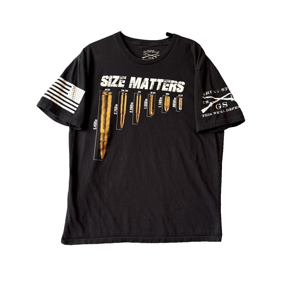 Grunt Style Size Matters Shirt Mens XL Black Ammo Bullets 2A Patriotic‎ Tee Flag